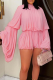Pink Elegant Solid Color Flounce Turtleneck Long Sleeve Two Pieces