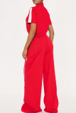 Tangerine Red Casual Solid Color Buckle Zipper Contrast Zipper Collar Long Sleeve Two Pieces