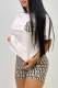 White Casual Letters Pocket O Neck Short Sleeve Two Pieces
