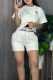 White Casual Letters Draw String O Neck Short Sleeve Two Pieces