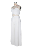 Rose Red Sexy Solid Color Buckle Strapless Sleeveless Two Pieces