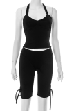 White Sexy Solid Color Backless Strap Design Halter Sleeveless Two Pieces