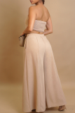Rose Red Sexy Solid Color Buckle Strapless Sleeveless Two Pieces