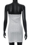 White Sexy Print Strapless Wrapped Skirt Dresses