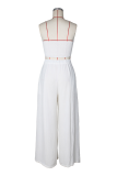 Rose Red Sexy Solid Color Buckle Strapless Sleeveless Two Pieces