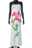 White Sexy Print Strapless Long Dresses