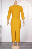 Blue Elegant Solid Color Hot Drill V Neck Wrapped Skirt Plus Size Dresses