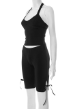 White Sexy Solid Color Backless Strap Design Halter Sleeveless Two Pieces