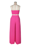 Rose Red Sexy Solid Color Buckle Strapless Sleeveless Two Pieces