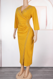 Blue Elegant Solid Color Hot Drill V Neck Wrapped Skirt Plus Size Dresses