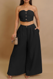 Rose Red Sexy Solid Color Buckle Strapless Sleeveless Two Pieces