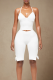 White Sexy Solid Color Backless Strap Design Halter Sleeveless Two Pieces