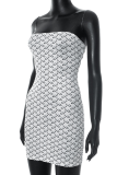 White Sexy Print Strapless Wrapped Skirt Dresses