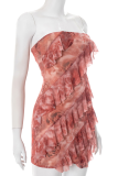 Pink Sexy Print Flounce Strapless Wrapped Skirt Dresses