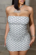 White Sexy Print Strapless Wrapped Skirt Dresses