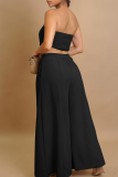 Rose Red Sexy Solid Color Buckle Strapless Sleeveless Two Pieces