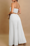 Rose Red Sexy Solid Color Buckle Strapless Sleeveless Two Pieces