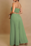 Rose Red Sexy Solid Color Buckle Strapless Sleeveless Two Pieces