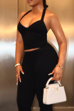 White Sexy Solid Color Backless Strap Design Halter Sleeveless Two Pieces