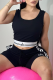 Black Casual Letters Embroidered Contrast U Neck Sleeveless Two Pieces