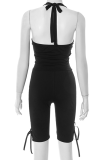 White Sexy Solid Color Backless Strap Design Halter Sleeveless Two Pieces