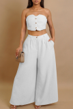 Rose Red Sexy Solid Color Buckle Strapless Sleeveless Two Pieces