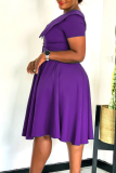 Black Elegant Solid Color Buckle With Belt Peter Pan Collar A Line Dresses