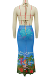 Green Sexy Print Backless 3 Piece Sets
