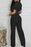 White Casual Solid Color Hollow Out O Neck Regular Jumpsuits