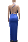 Royal Blue Sexy Solid Color High Slit Halter Long Dresses