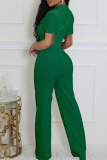 White Casual Solid Color Hollow Out O Neck Regular Jumpsuits