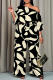 Black Casual Print Patchwork Oblique Collar Long Sleeve Two Pieces
