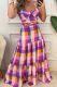 Colour Casual Vacation Plaid Hollow Out Spaghetti Strap Long Dresses