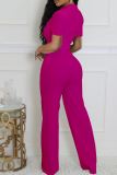 White Casual Solid Color Hollow Out O Neck Regular Jumpsuits