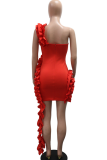 Red Sexy Solid Color Stringy Selvedge Strapless Wrapped Skirt Dresses