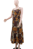 Leopard Print Casual Vacation Leopard Print Patchwork Spaghetti Strap Long Dresses