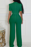 White Casual Solid Color Hollow Out O Neck Regular Jumpsuits