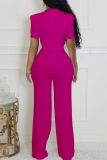 White Casual Solid Color Hollow Out O Neck Regular Jumpsuits