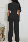 White Casual Solid Color Hollow Out O Neck Regular Jumpsuits