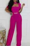 White Casual Solid Color Hollow Out O Neck Regular Jumpsuits