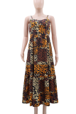 Leopard Print Casual Vacation Leopard Print Patchwork Spaghetti Strap Long Dresses