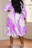 Black khaki Casual Print Strap Design V Neck Long Plus Size Dresses