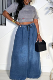 Black Gray Casual Solid Color Pocket Mid Waist Loose Denim Jeans