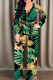Green Casual Print Strap Design V Neck Regular Jumpsuits