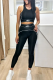 Black Sportswear Letters O Neck Sleeveless Two Pieces