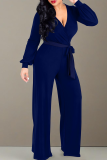 Light Gray Casual Solid Color Strap Design V Neck Loose Jumpsuits