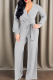 Light Gray Casual Solid Color Strap Design V Neck Loose Jumpsuits