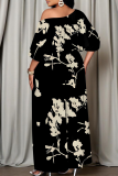 Green Casual Print Patchwork Oblique Collar Three Quarter Two Pieces