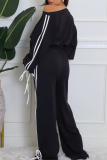 White Casual Strap Design Oblique Collar Long Sleeve Two Pieces