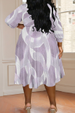 Black khaki Casual Print Strap Design V Neck Long Plus Size Dresses